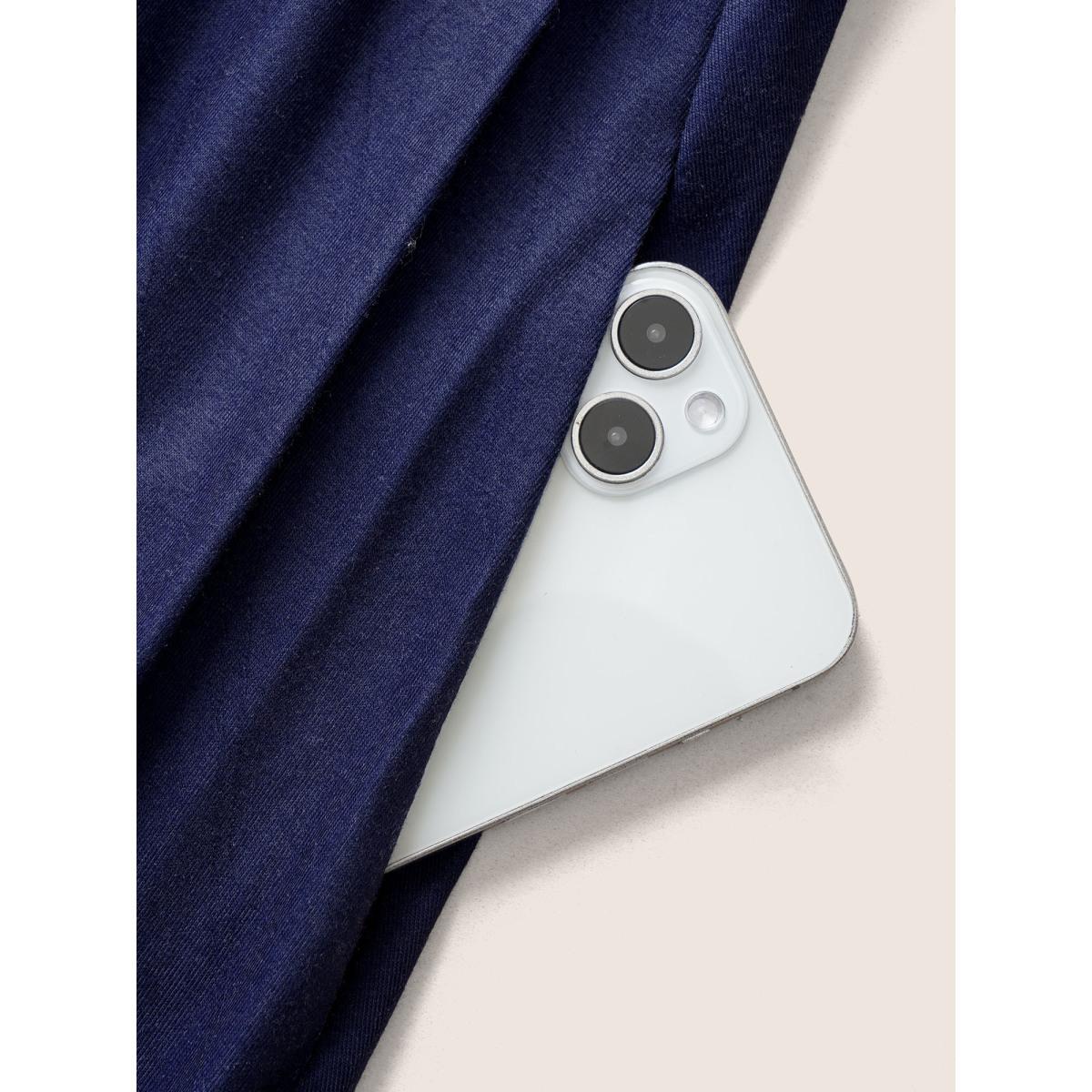 Plus Size Square Neck Colorblock Contrast Twist Front Dress Navy Women Casual Twist Square Neck Short sleeve Curvy Midi Dress BloomChic 22-24/3X Product Image