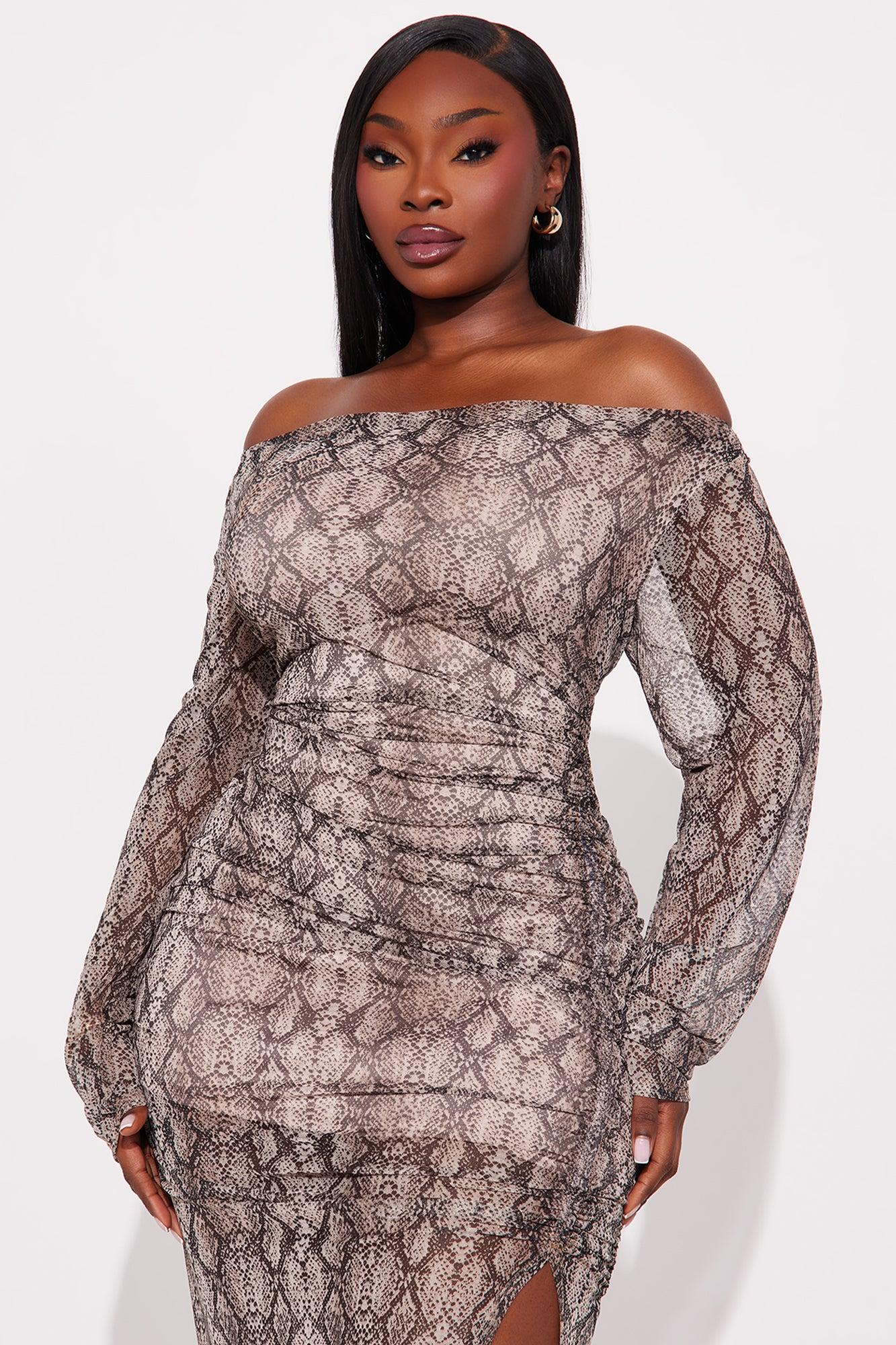 Roya Ruched Mesh Midi Dress - Brown/combo Female Product Image