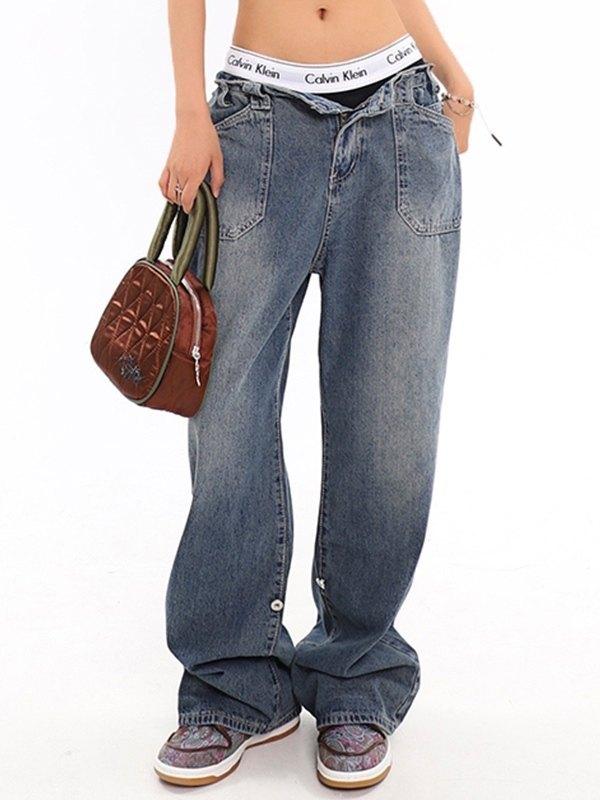 Denim Blue Baggy Boyfriend Jeans Product Image