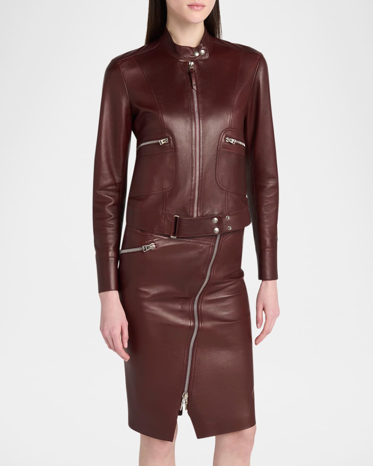 Luxe Plonge Leather Racer Jacket Product Image
