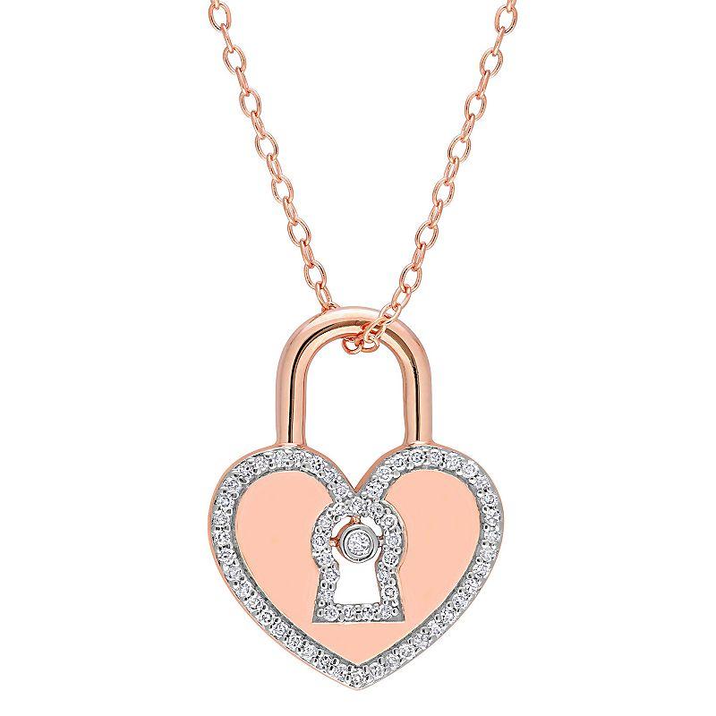 Stella Grace 18k Gold Over Sterling Silver 1/5 Carat T.W. Diamond Heart Locked Pendant Necklace, Women's,  Product Image