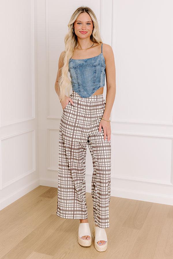 The Madison High Waist Plaid Pants in Mocha Product Image