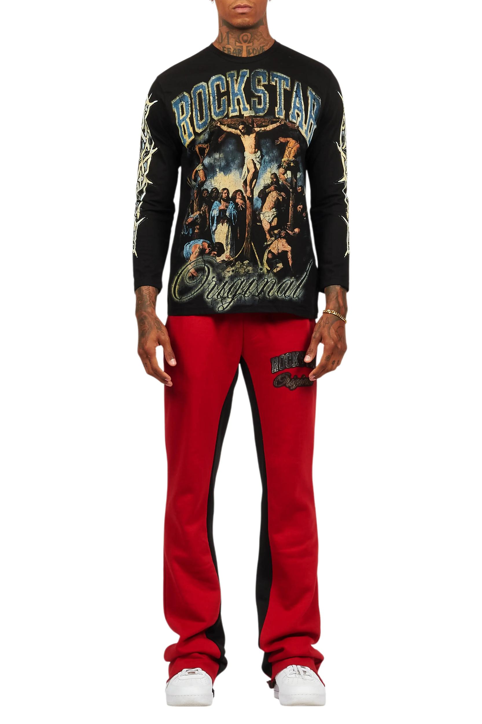 Waller Black/Burgundy Long Sleeve T-Shirt/Baggy Pant Set Male Product Image