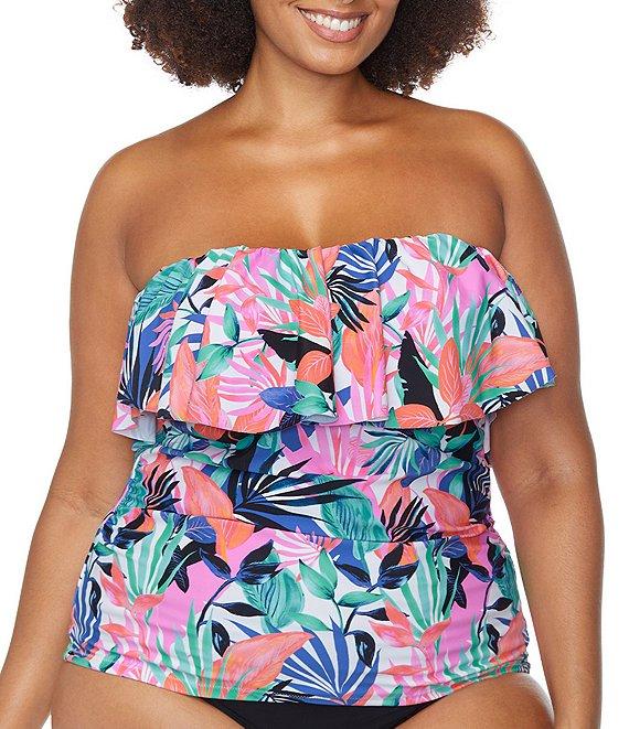 Raisins Curve Plus Size She's Like Summer Sella Strapless Ruffle Tankini Swim Top Product Image