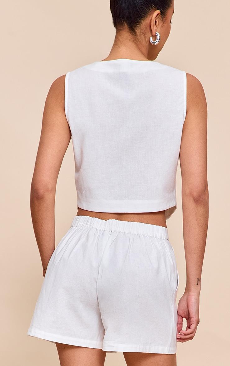 White Linen Look Boxy Detail Vest Product Image