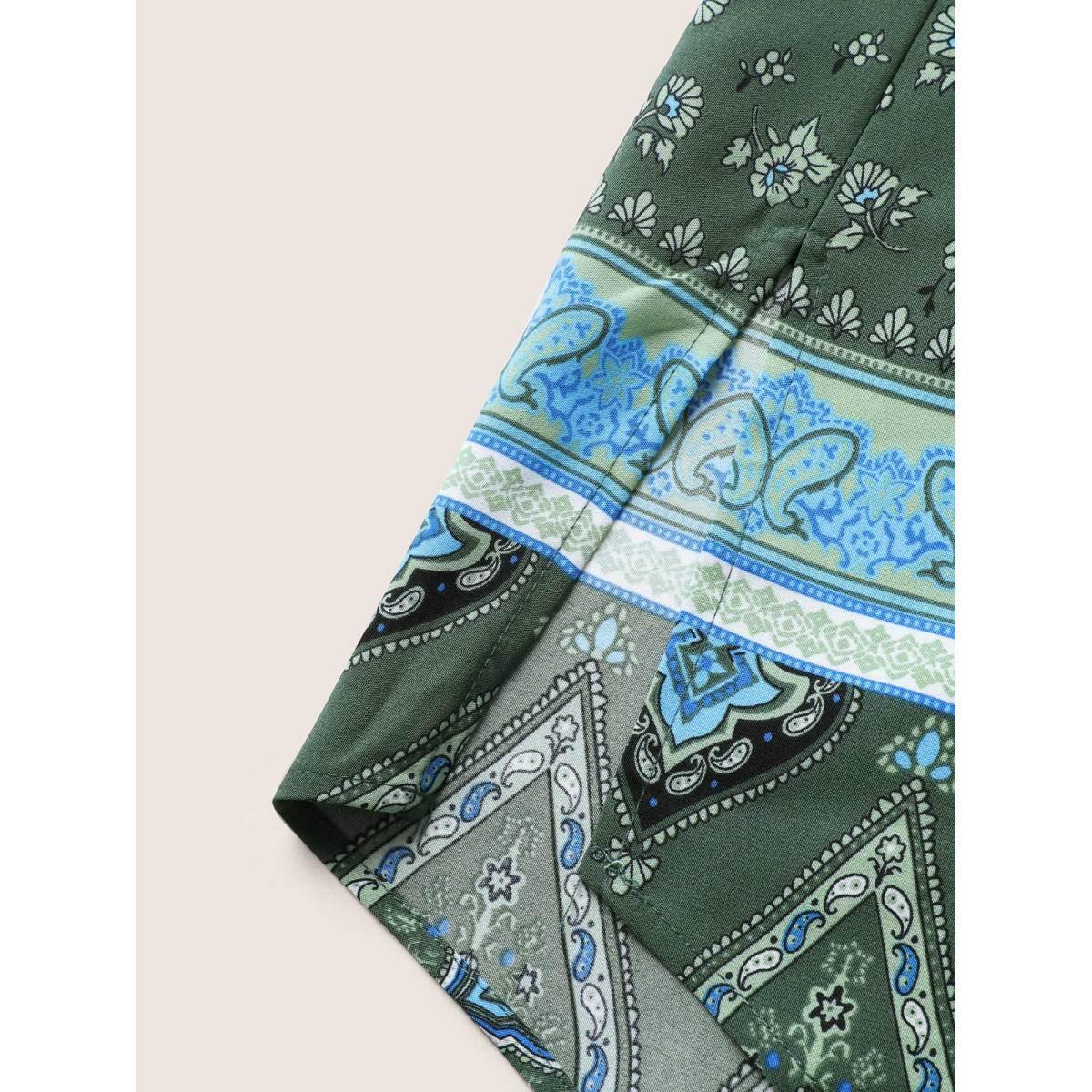 Plus Size Bandana Print Halter Neck Tie Knot Dress Moss Women Resort Gathered Halter neck Sleeveless Curvy BloomChic 22-24/3X Product Image