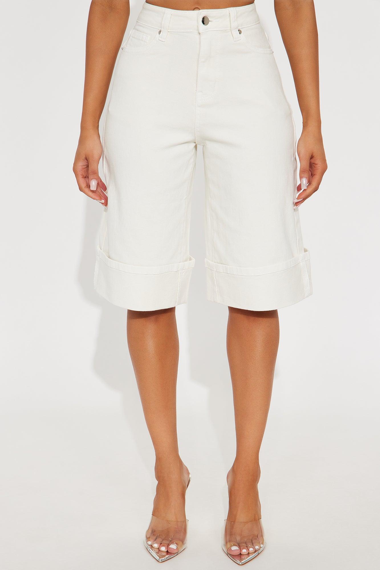 Down The Shore Cuffed Denim Shorts - White Product Image