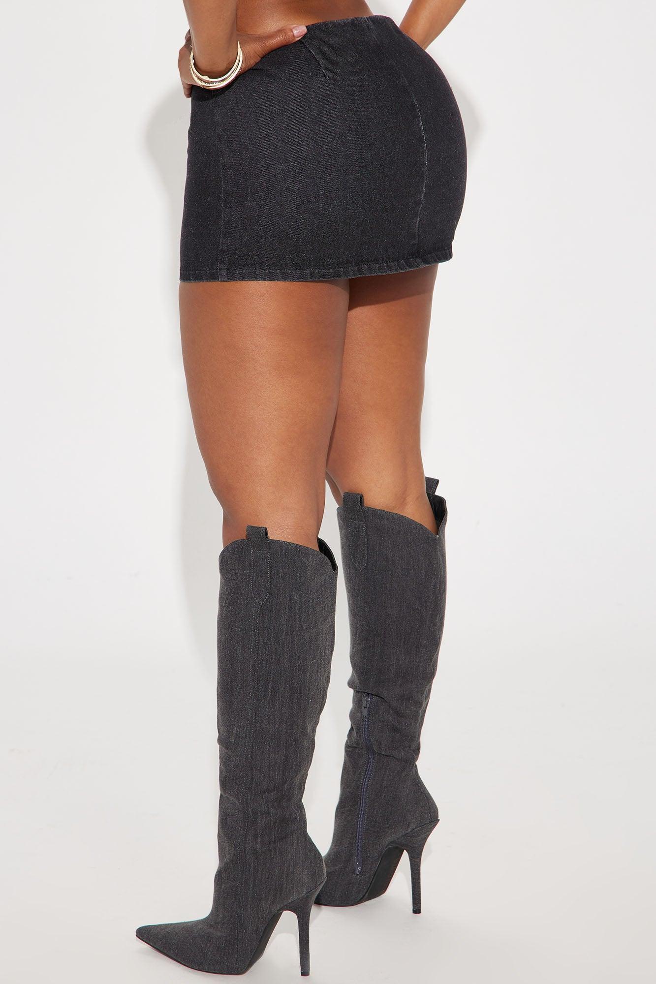 Carter Embroidery Denim Micro Mini Skirt - Black Wash Product Image