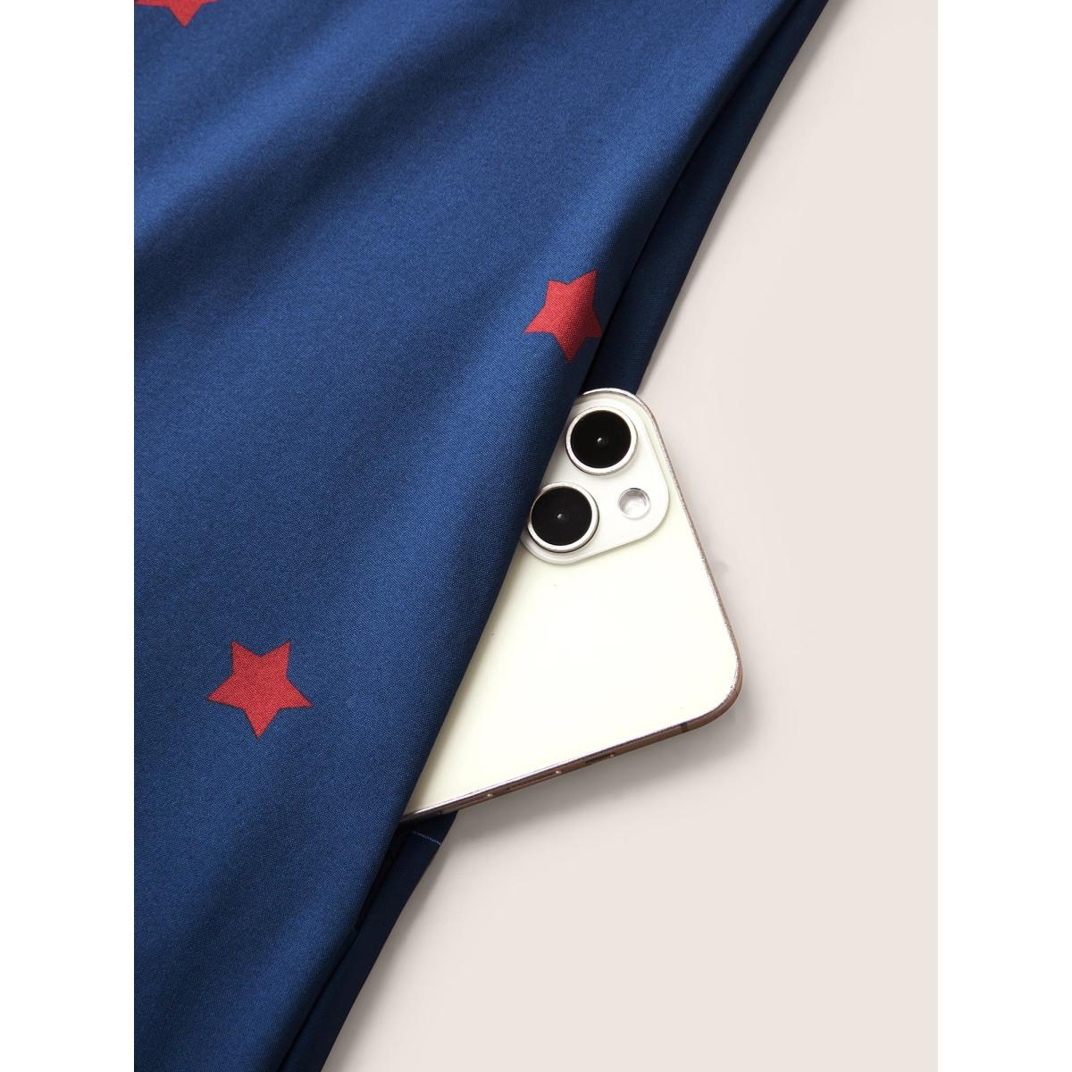 Plus Size Star Pleated Tie Knot Ruffle Sleeve Dress Mediumblue Women Casual Notched collar Short sleeve Curvy BloomChic 10/M Product Image