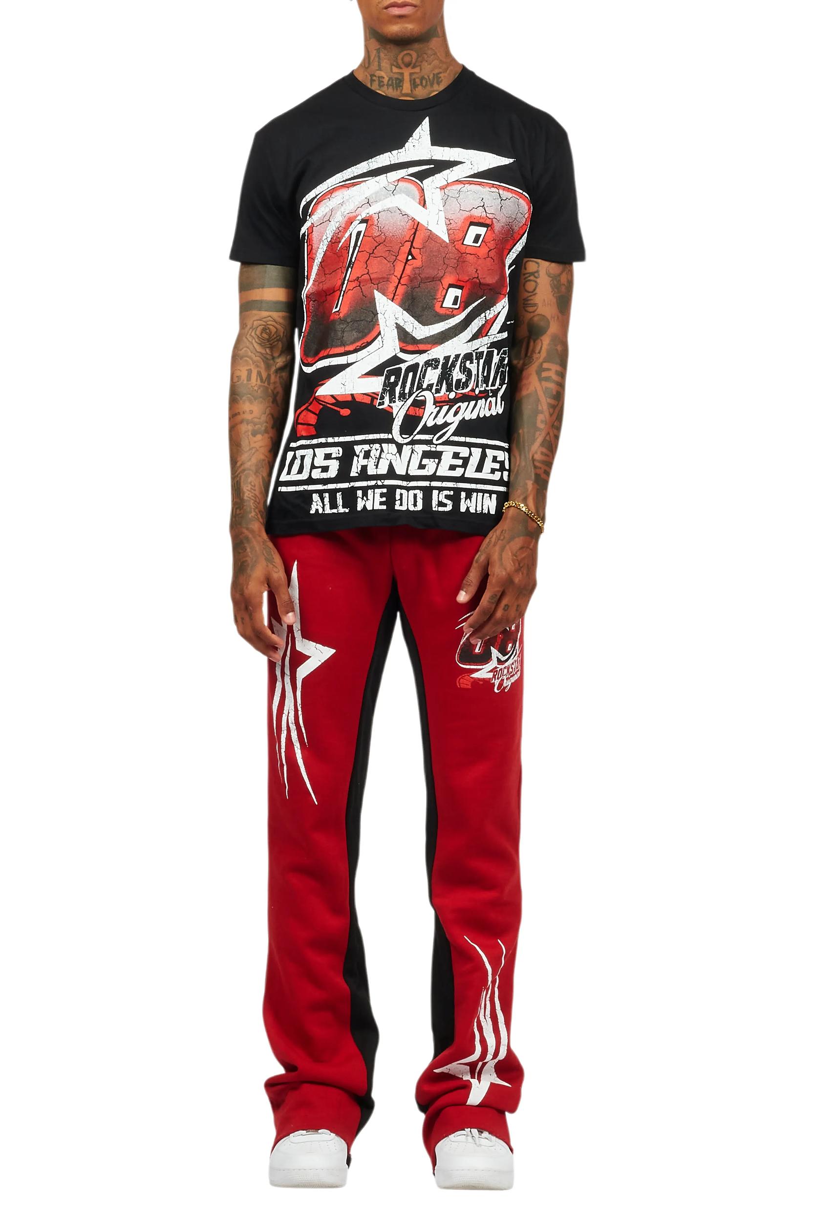 Kastell Black/Burgundy T-Shirt/Stacked Baggy Track Pant Set Male Product Image