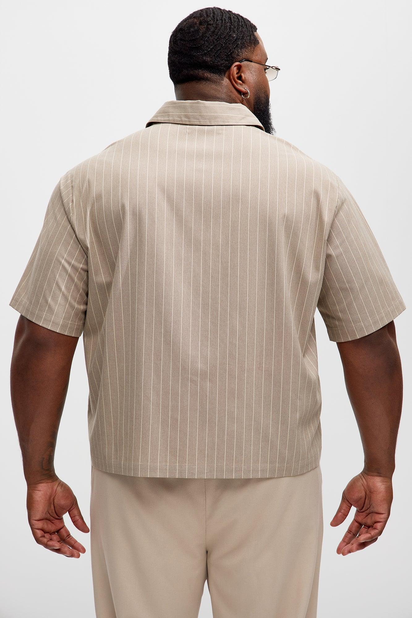 Cropped Elmer Striped Button Up Shirt - Brown Product Image