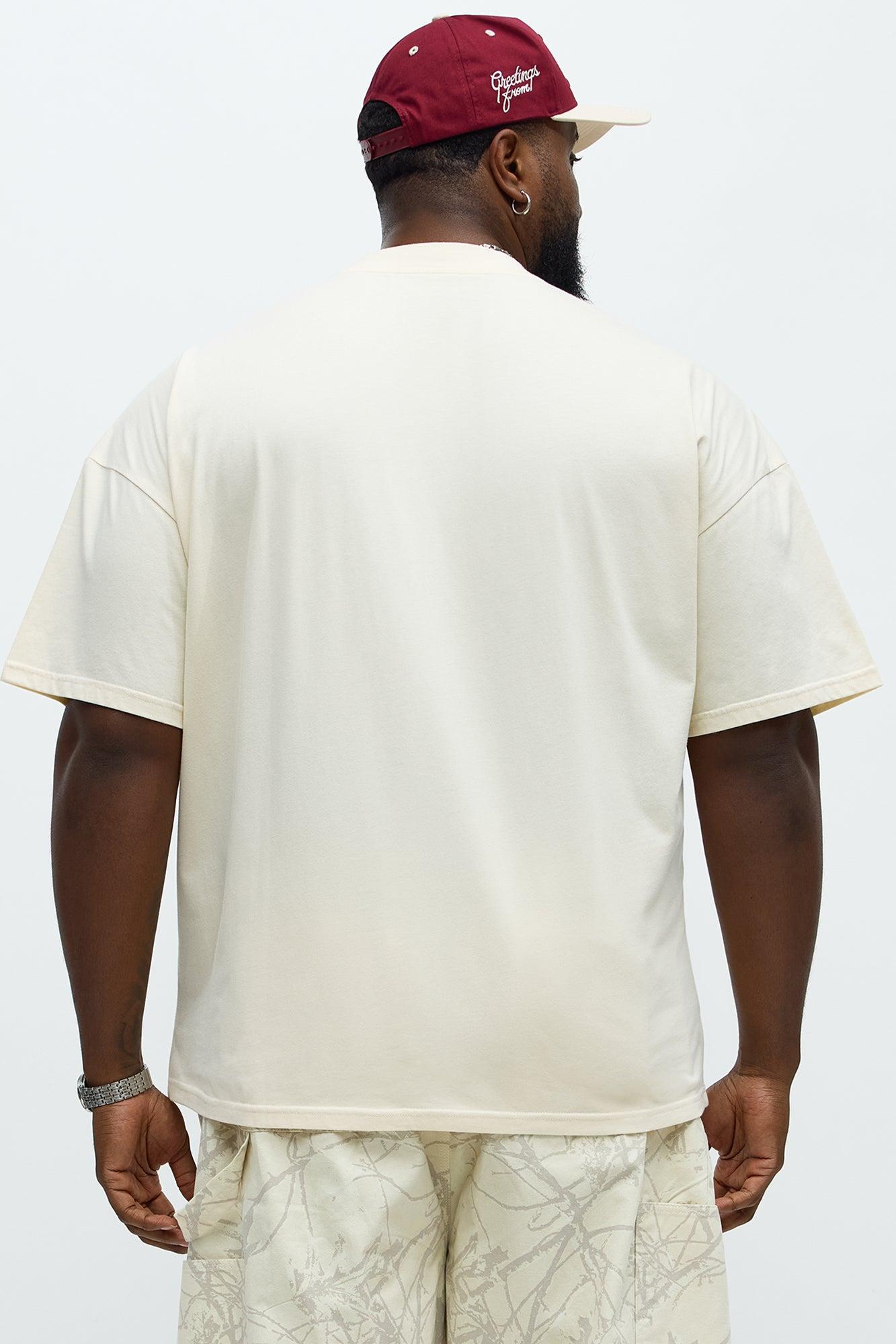 Oversized Mini Embroidery Heavy Weight Boxy tee - Cream Male Product Image
