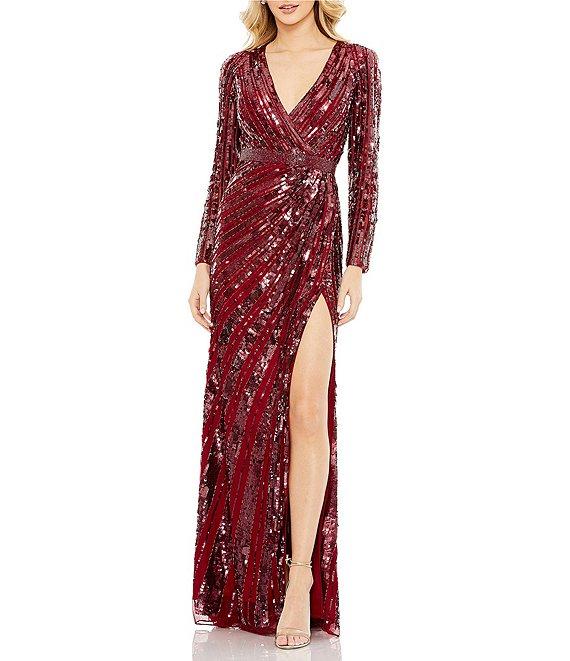 Mac Duggal Sequin Surplice V-Neck Long Sleeve Gown Product Image