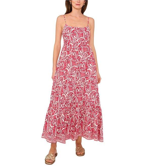 1. STATE Woven Paisley Print Square Neck Sleeveless Maxi A-Line Dress Product Image