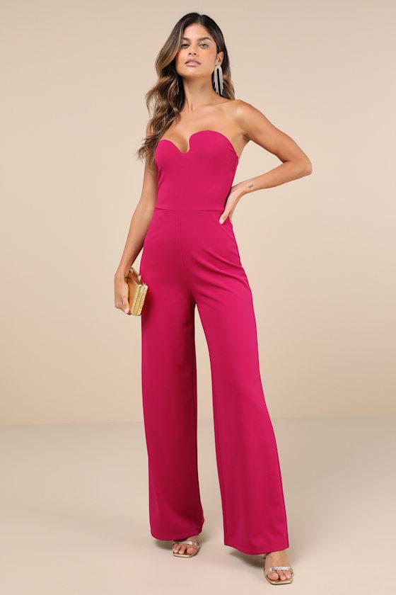 Desired Impression Magenta Asymmetrical Strapless Jumpsuit Product Image