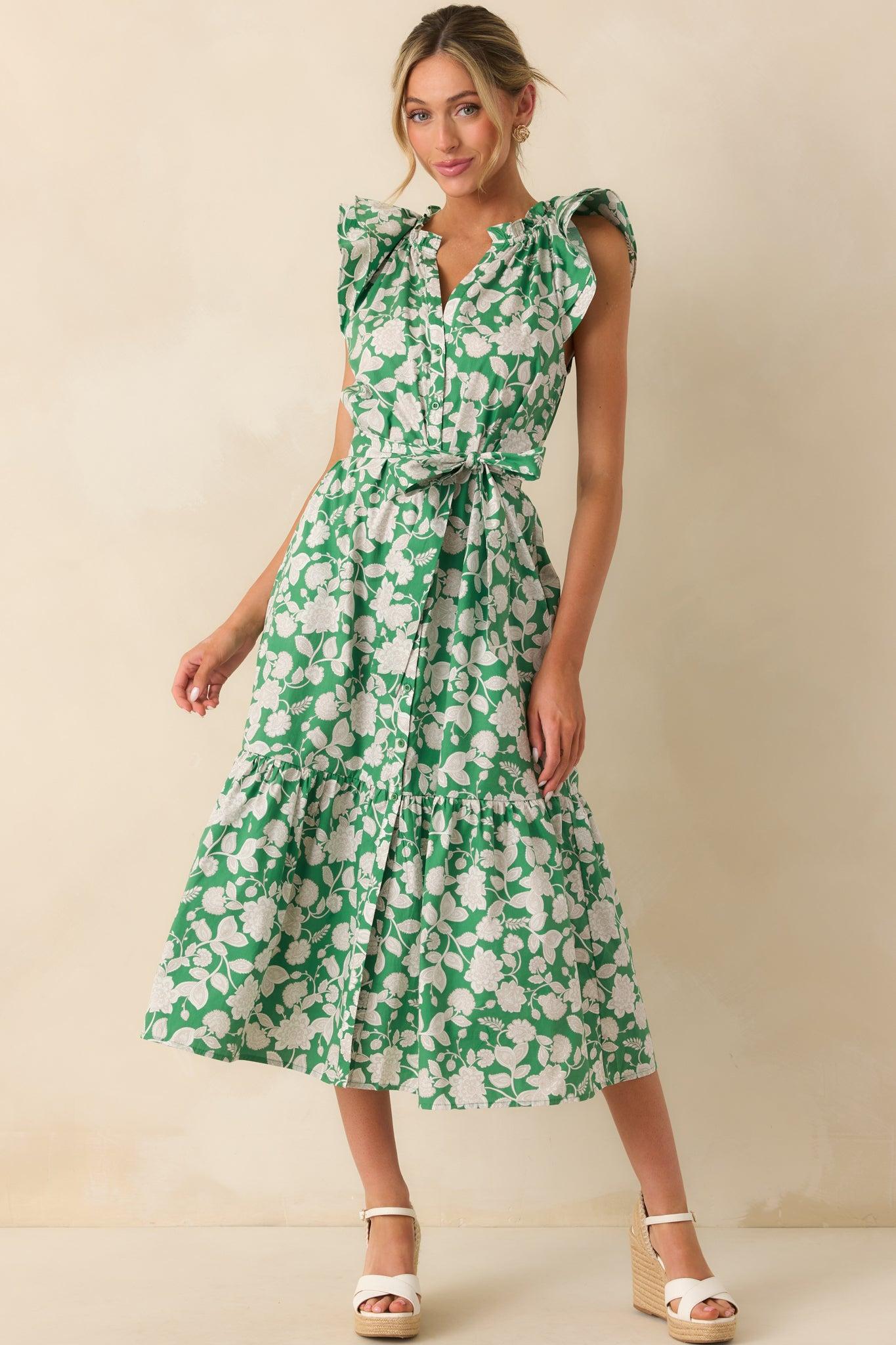 Anything I Want Green Floral Print Cotton Maxi Dress Product Image