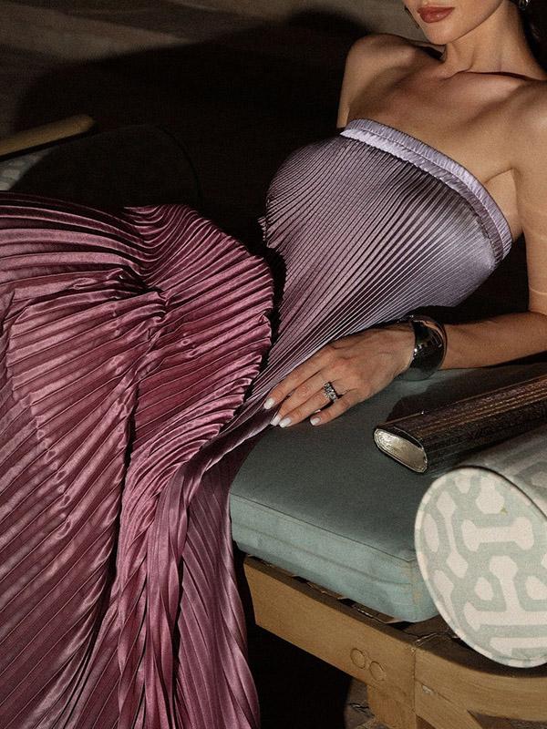 A-Line Loose Elasticity Gradient Pleated Tube Evening Dresses Maxi Dresses Product Image