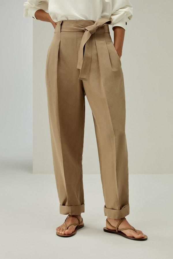 Breathable Silk-Linen Blend Tapered Pants Product Image
