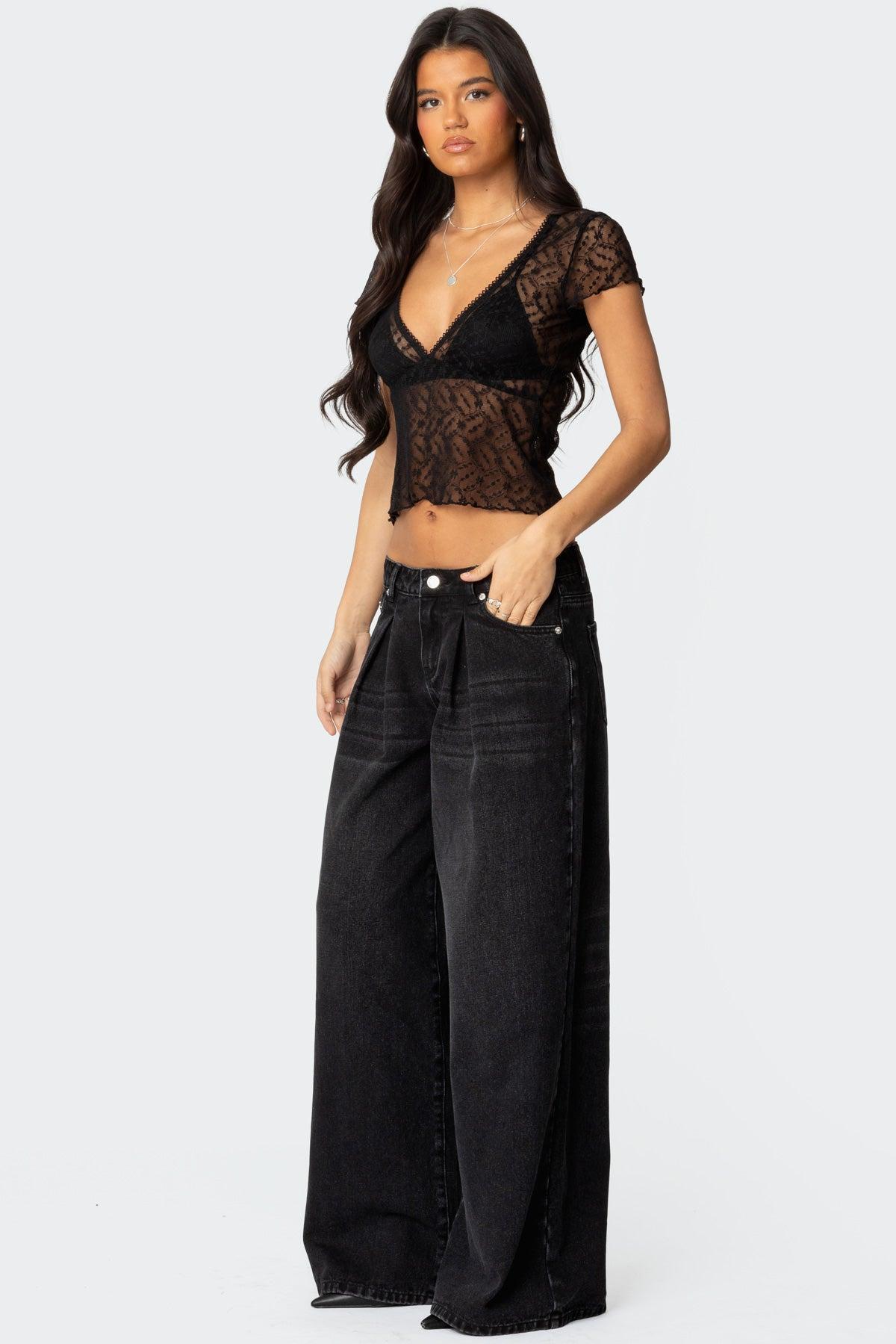 Pleated Detail Low Rise Baggy Jeans Product Image
