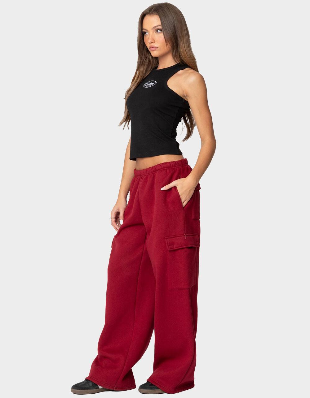 EDIKTED Wide Leg Cargo Sweatpants - DK RED Product Image
