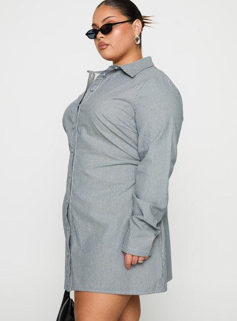 Publicity Long Sleeve Mini Dress Blue Pinstripe Curve Product Image