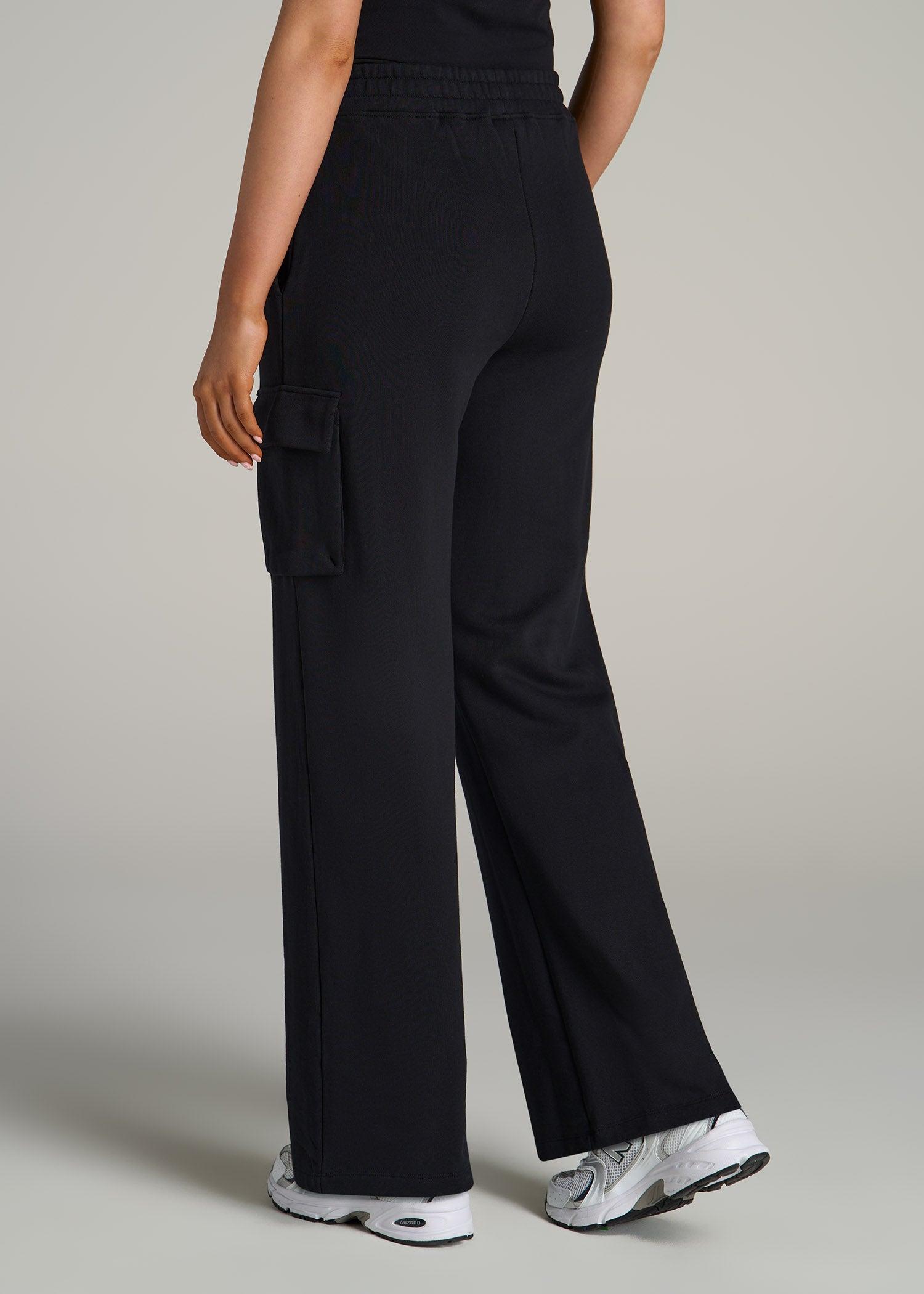 French Terry Wide Leg Cargo Sweatpants for Tall Women in Black Female Product Image