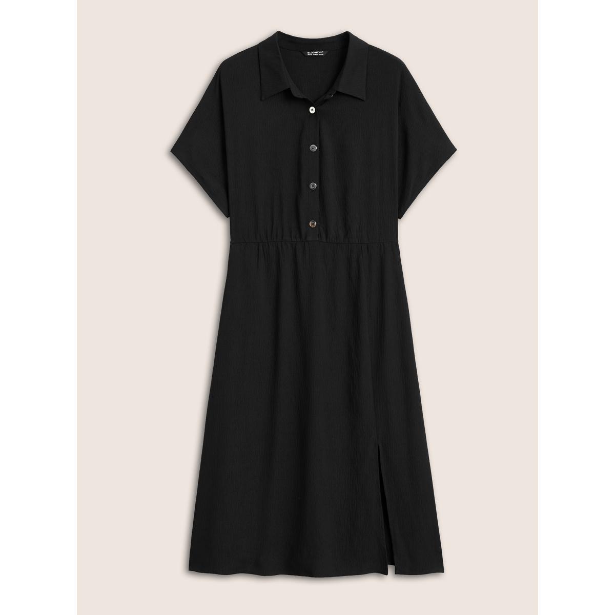 Plus Size Shirt Collar Button Detail Split Front Dress Black Women Workwear Essentials Button Shirt collar Short sleeve Curvy BloomChic 26/4X Product Image