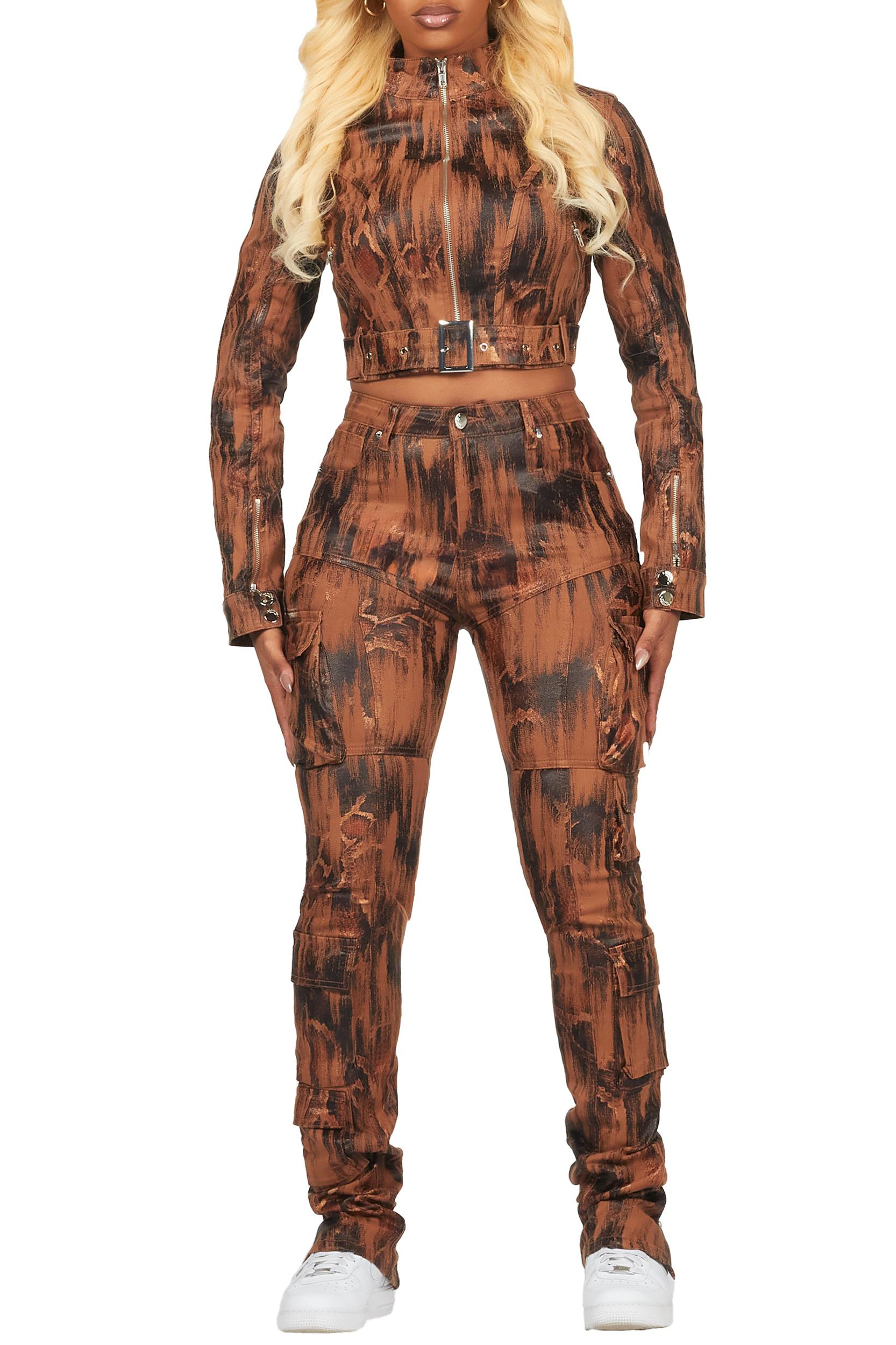 Nakedra Brown Snakeskin Skinny Stacked PU Pant Female Product Image