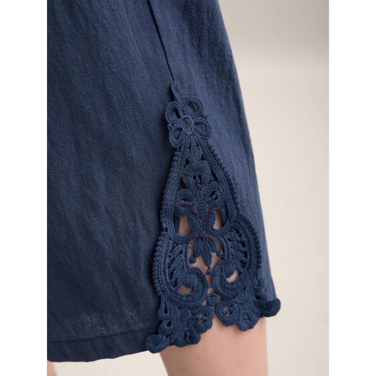 Plus Size Lace Cut-Out Straight-Leg Plain Pants Women Indigo Boho Straight Leg Mid Rise Vacation Pants BloomChic 22-24/3X Product Image