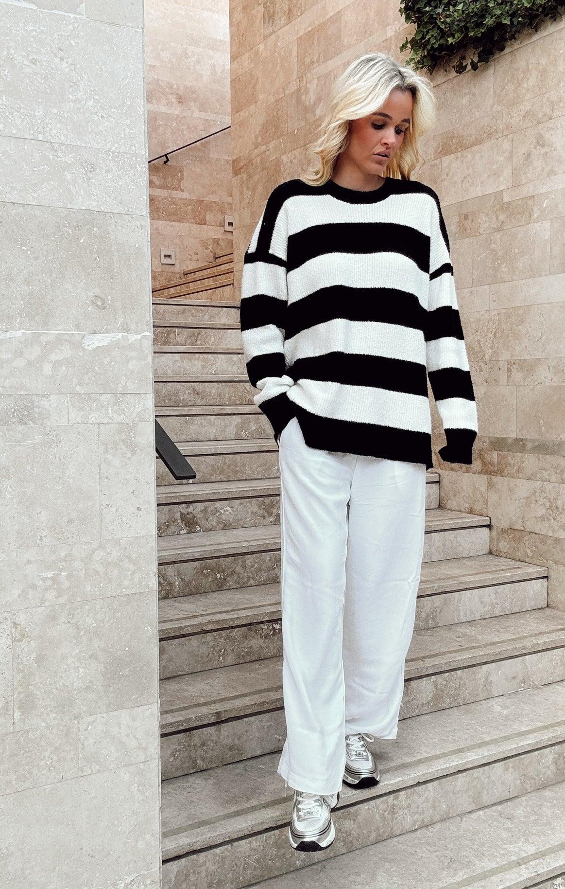 Hometown Tunic Sweater ~ Black White Stripe Knit Product Image