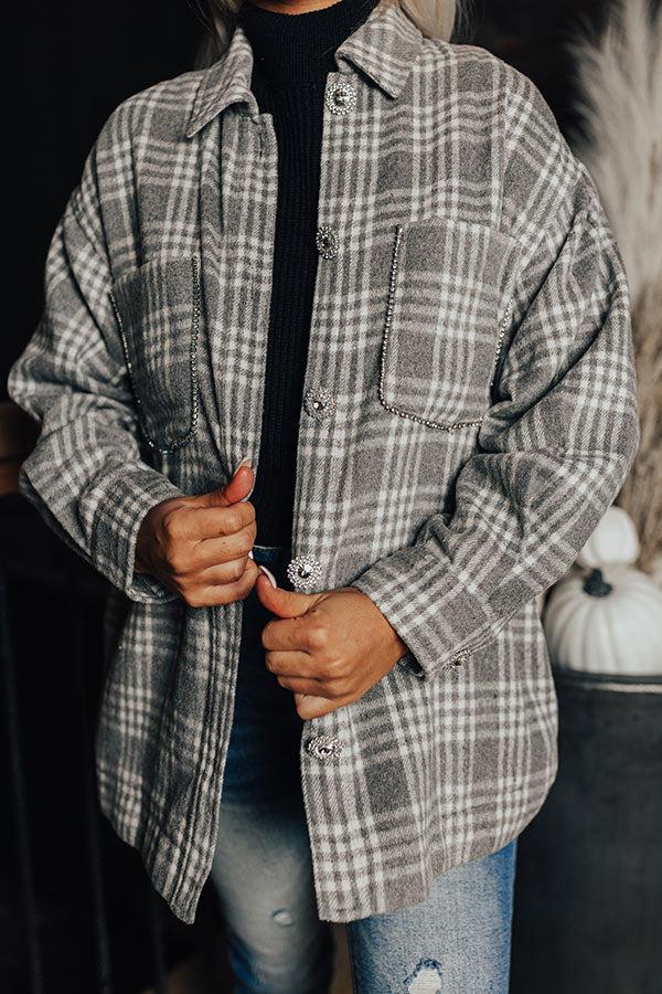 Start The Bonfire Embellished Plaid Jacket in Grey Product Image