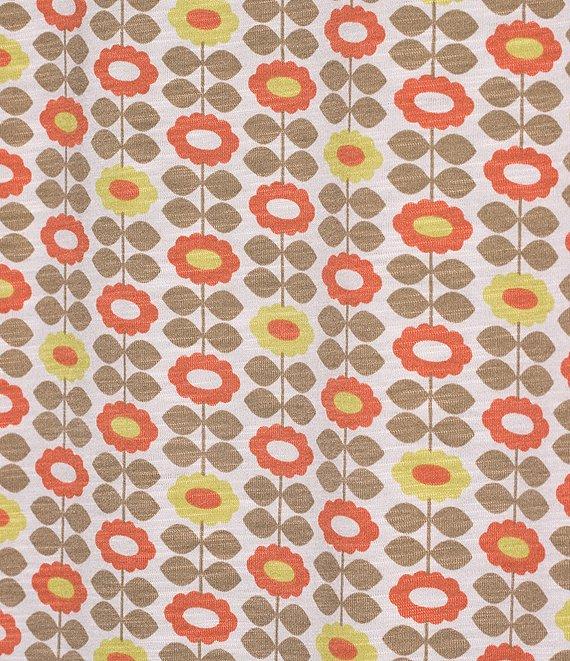 Multiples Slub Knit Georgette Floral Print Boat Neck 3/4 Sleeve Fitted Ruched Side Drawstring Top Product Image