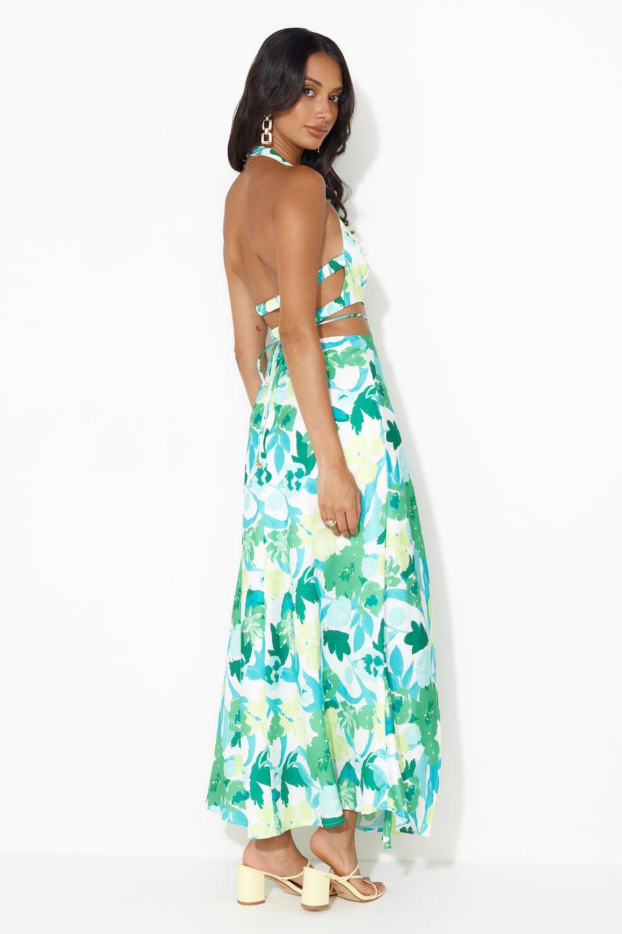 Paradise Island Halter Maxi Dress Green Product Image
