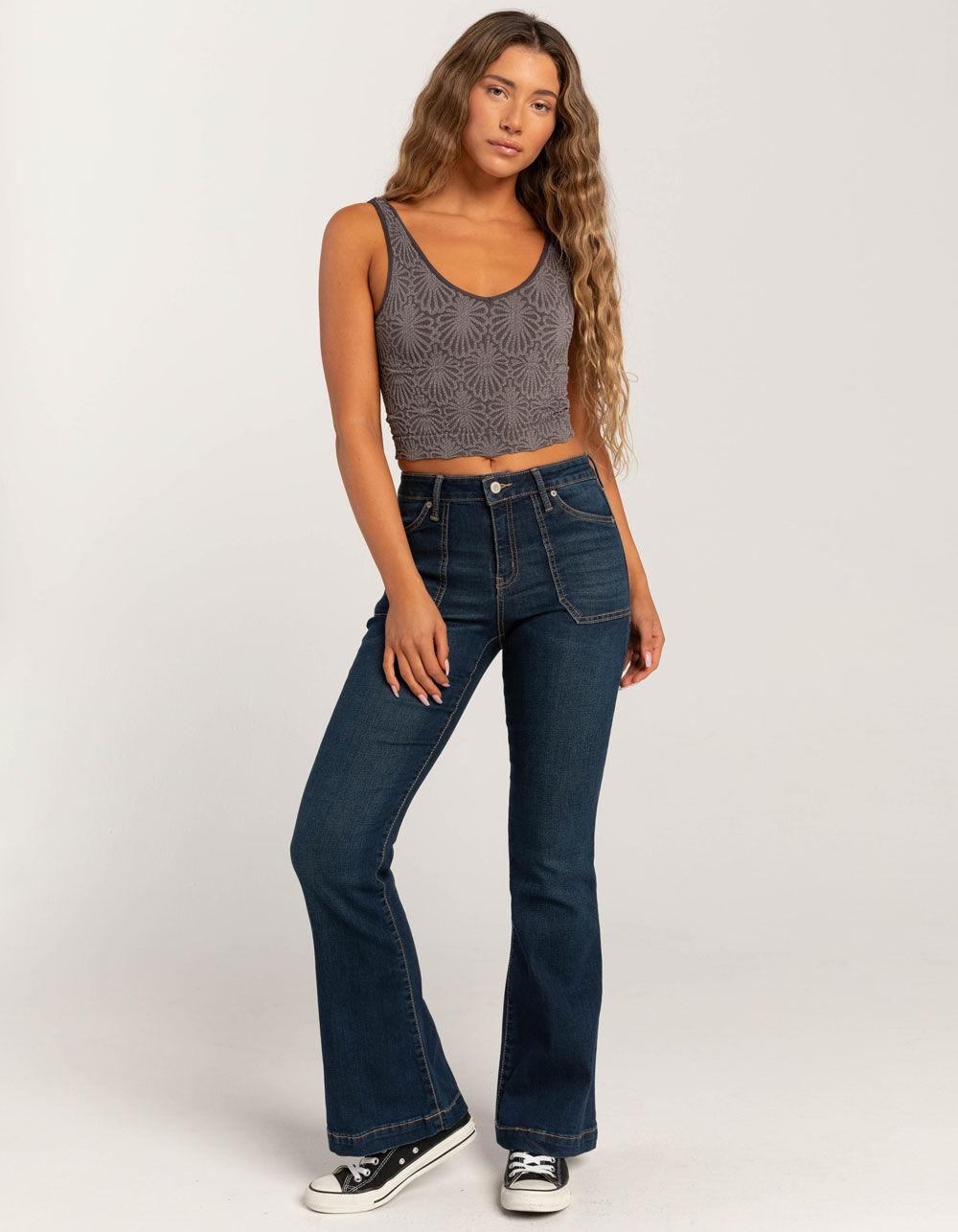 RSQ Womens Mid Rise Porkchop Pocket Flare Jeans - Dark Wash Product Image