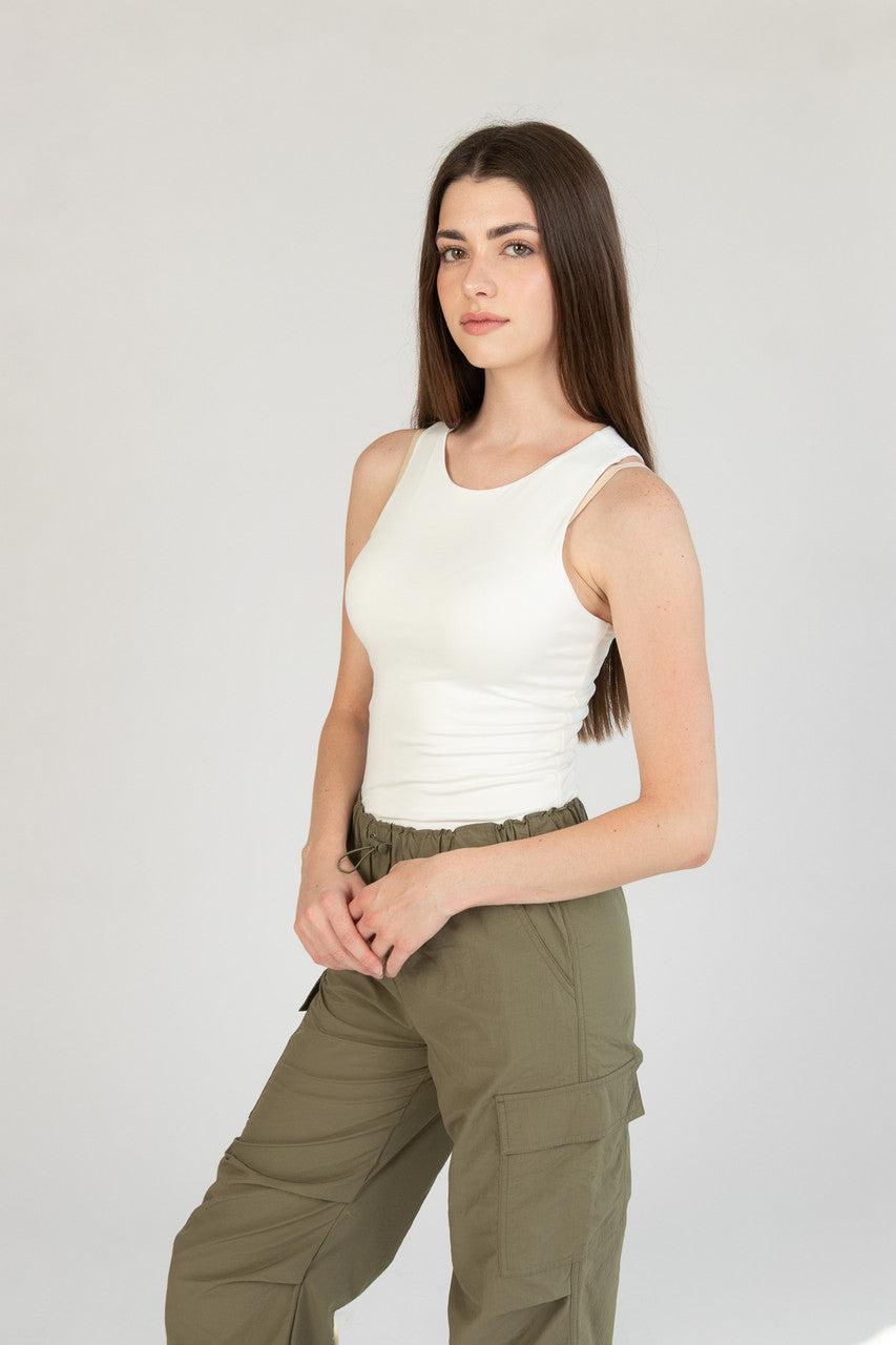 White Doubled Layered Tank Bodysuit Product Image