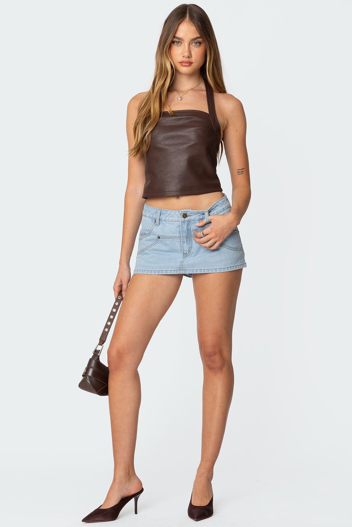 Draped Faux Leather Halter Top Product Image