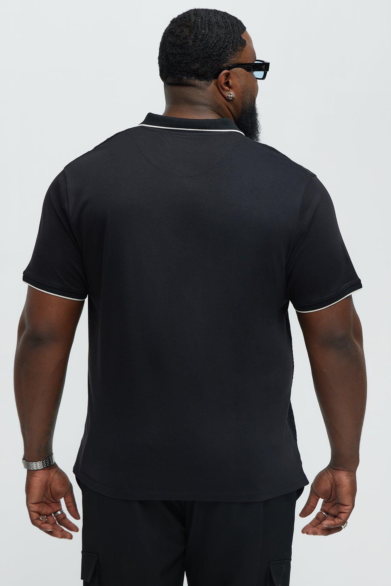 Hexagon Textured Short Sleeve Polo - Black Product Image