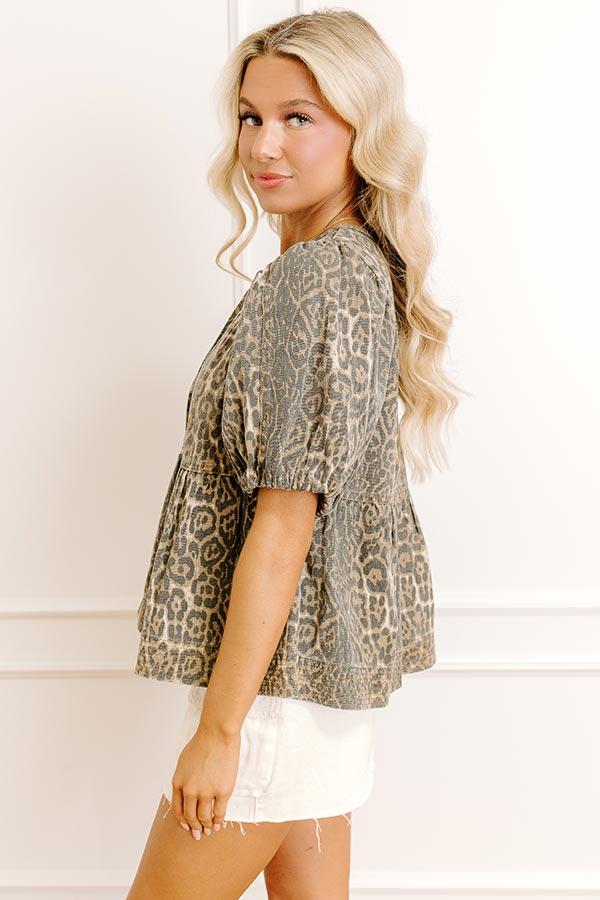 Uptown Charm Leopard Denim Top Product Image