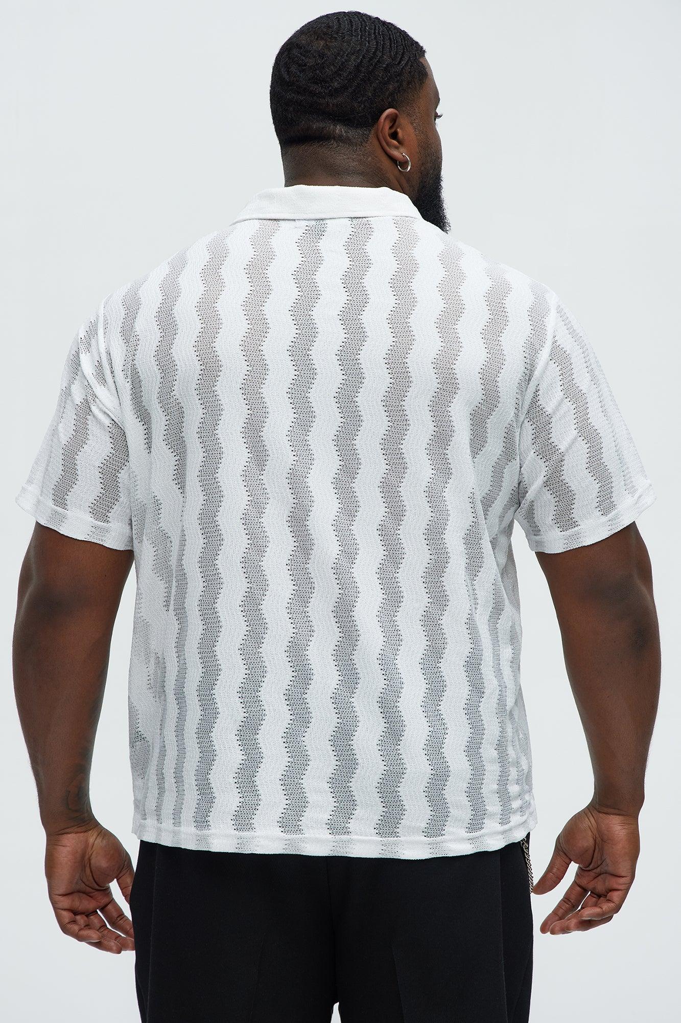 Wavy Crochet Lightweight Johnny Collar Shirt - White Product Image