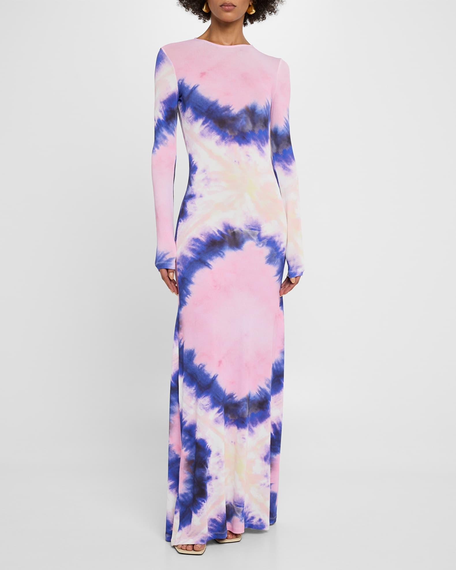 Tie-Dye Jersey Backless Long-Sleeve Maxi Dress Product Image