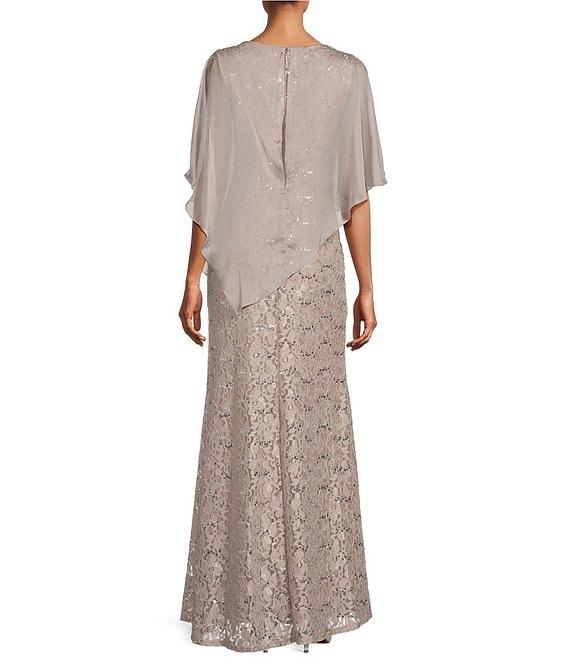 Ignite Evenings Petite Size 3/4 Sleeve Round Neck Sequin Lace Overlay Sheath Gown Product Image