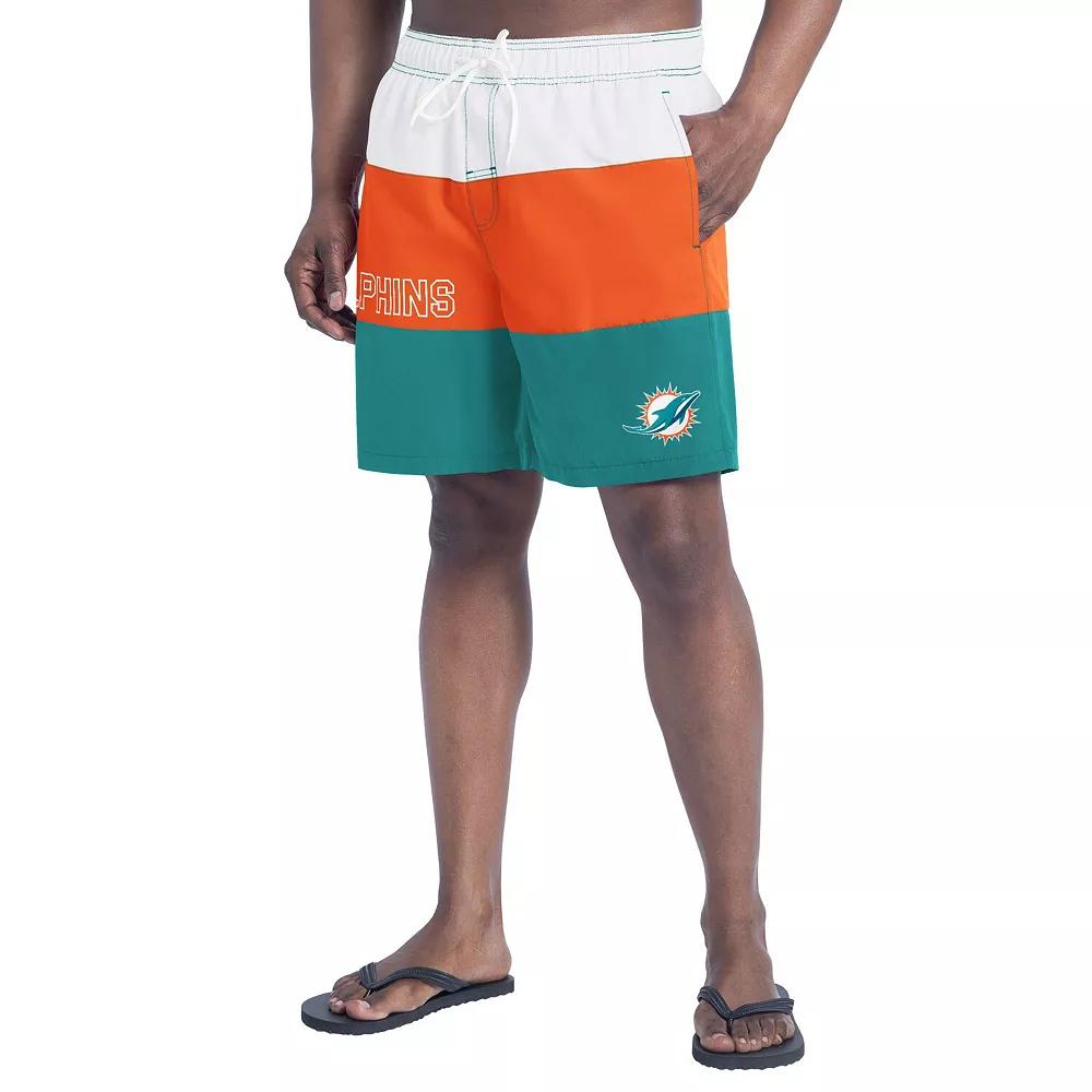 Men's G-III Sports by Carl Banks  Aqua/Orange Miami Dolphins Sunrise Volley Swim Shorts, Size: Medium, Turquoise A Product Image