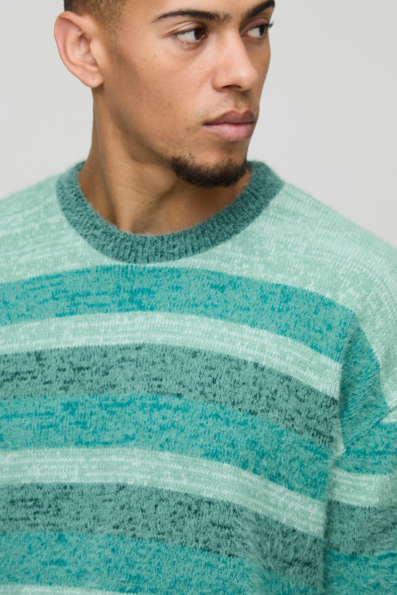 Oversized Brushed Stripe Knitted Sweater | boohooMAN USA Product Image