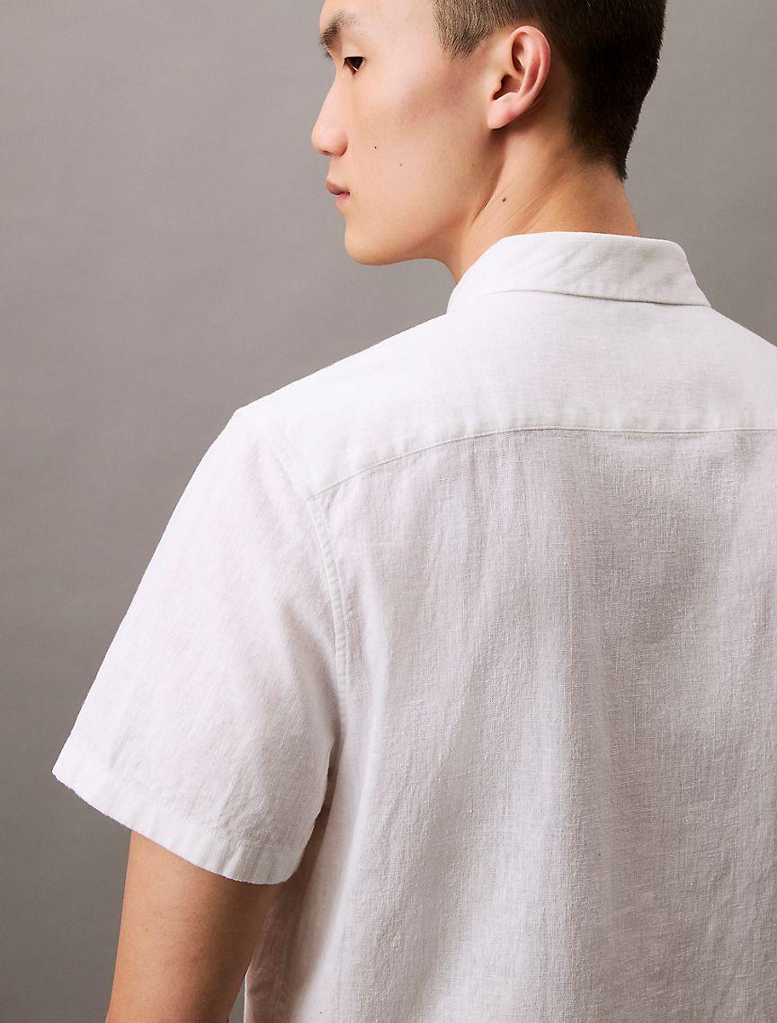 Linen Cotton Short Sleeve Classic Button-Down Shirt Product Image