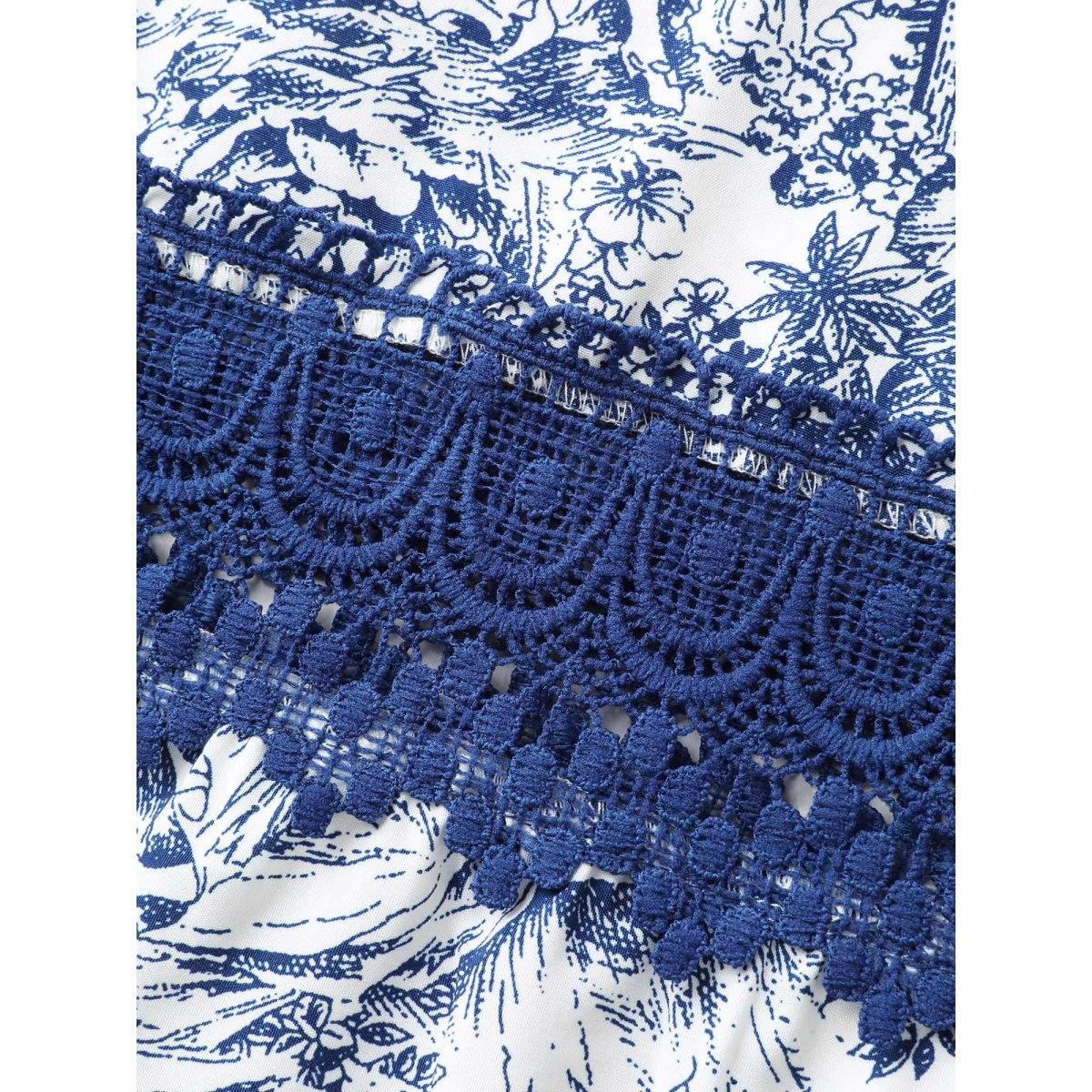 Plus Size Floral Dreams Lace Spliced Tiered Midi Dress DarkBlue Women Woven ribbon&lace trim Non Sleeveless Curvy BloomChic 26/4X Product Image