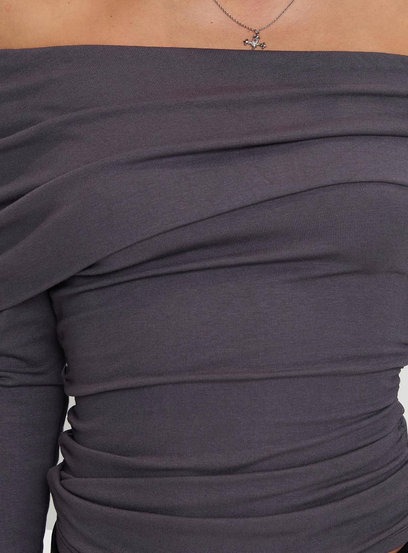 Erving Long Sleeve Off Shoulder Top Slate Product Image