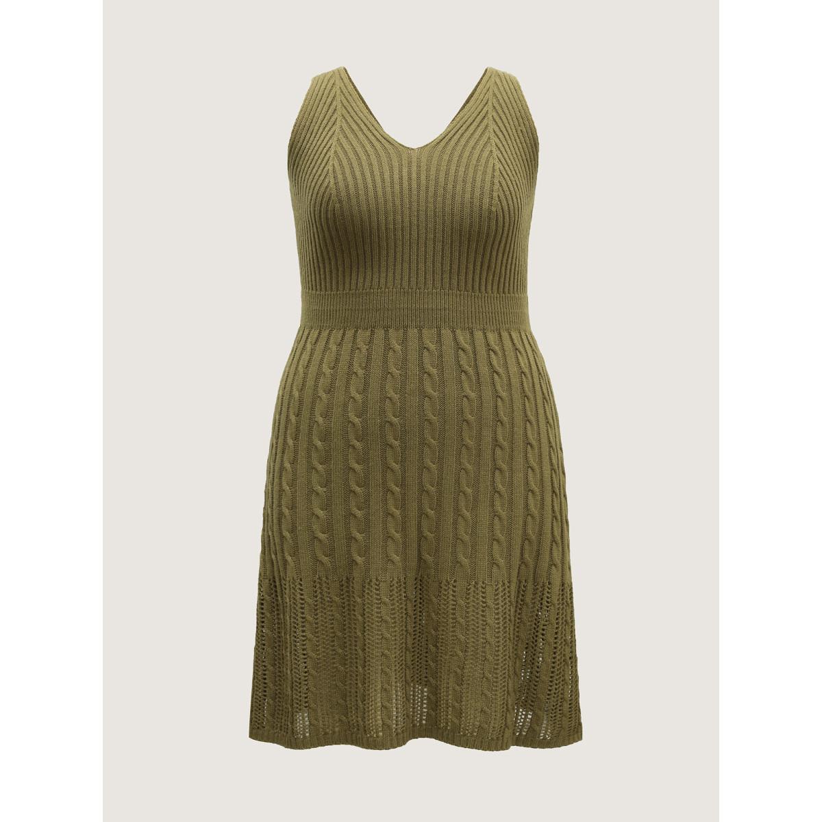 Plus Size Cable-Knit Waist-Cinched Woven Midi Dress Olive Women Bodycon Sleeveless Casual Sweater Dresses BloomChic 28/5X Product Image