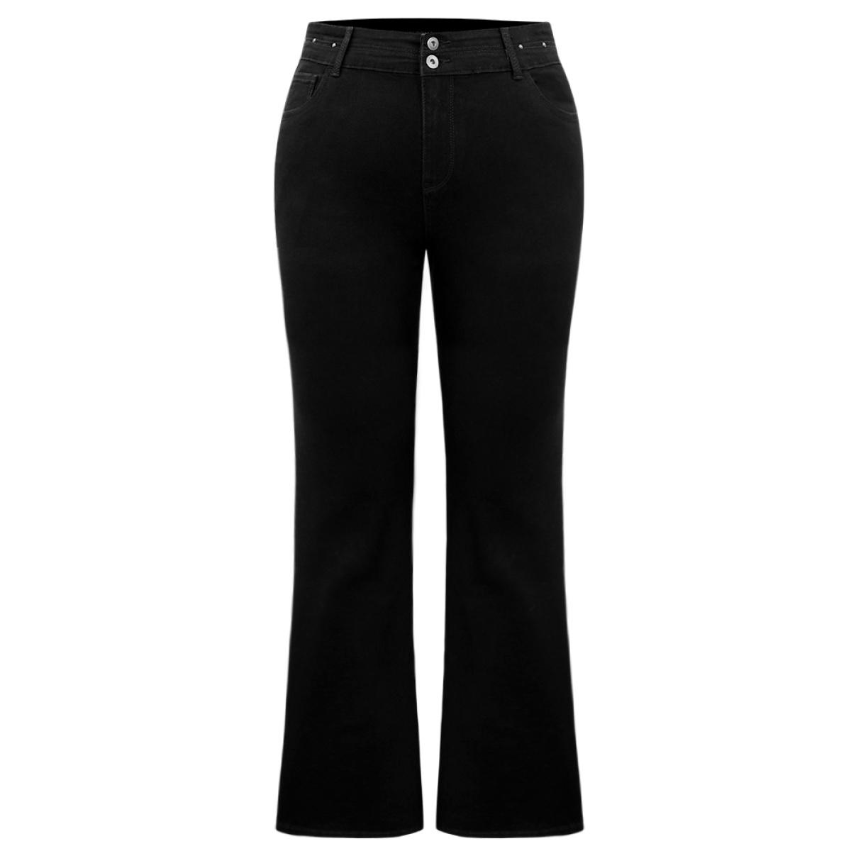 Plus Size Very Stretchy Beaded Detail Bootcut Jeans Women Black Casual Plain Beaded High stretch Pocket Jeans BloomChic 10/M Product Image