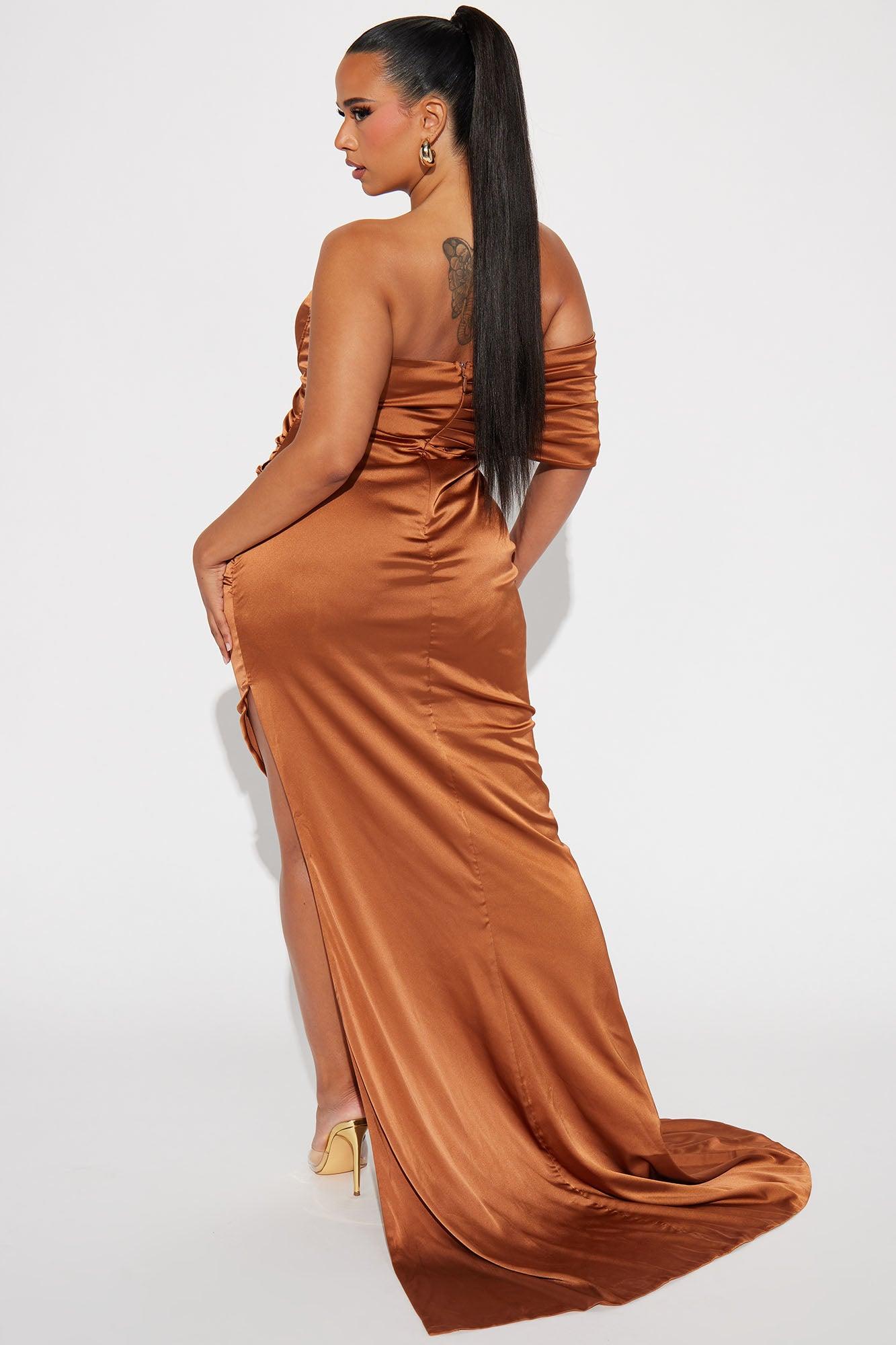 Hillary Satin Gown - Bronze Product Image