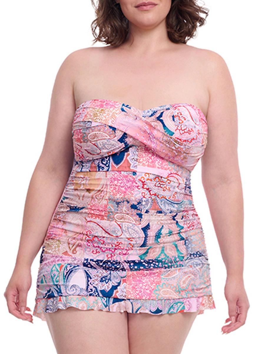 Womens Plus Karma Paisley Bandeau Underwire Swim Dress Product Image